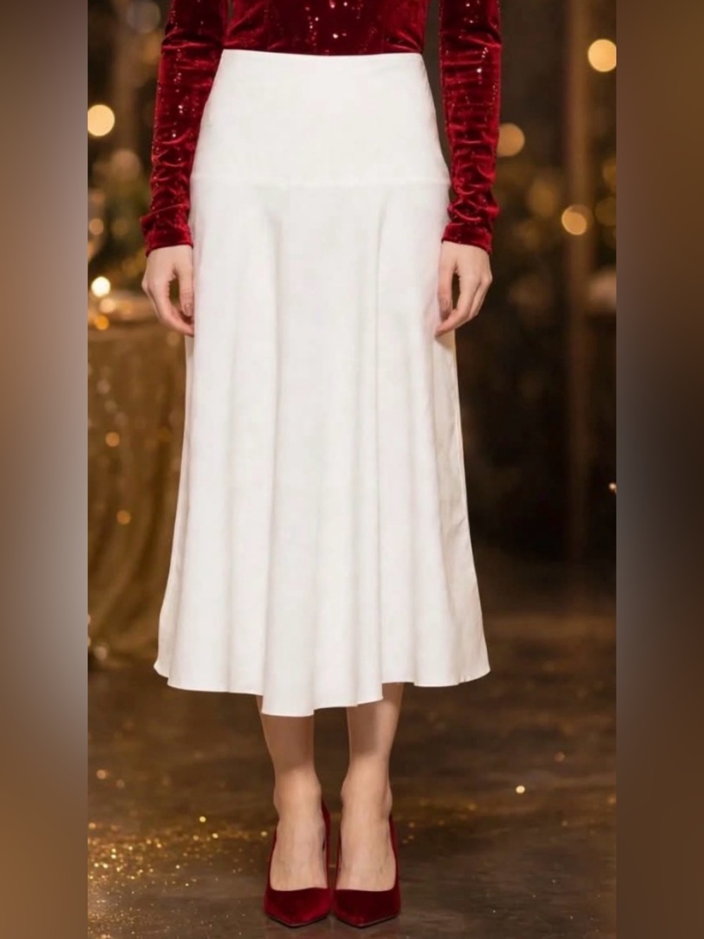 Alexia Admor Women's 8 M Hadley White Cotton A-line Drop Waist Midi Skirt NWT